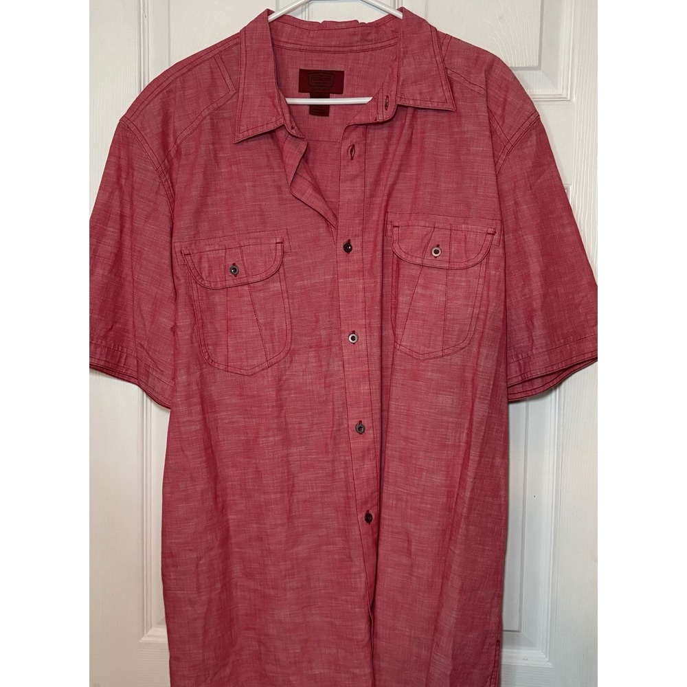 Foundry Button Up Shirt Young Men's XLT Short Sleeve Front Pocket Red Cotton